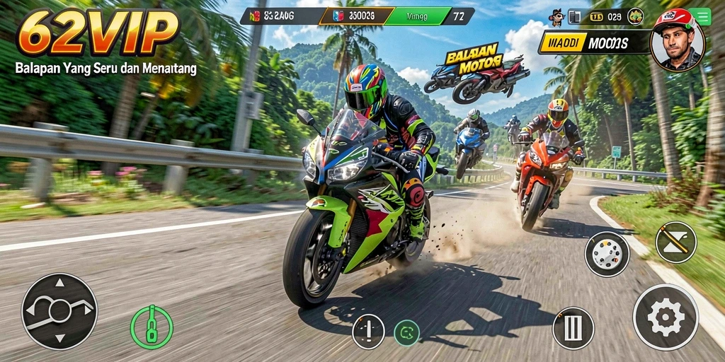 Screenshot menunjukkan aksi balapan motor yang seru dan menegangkan.