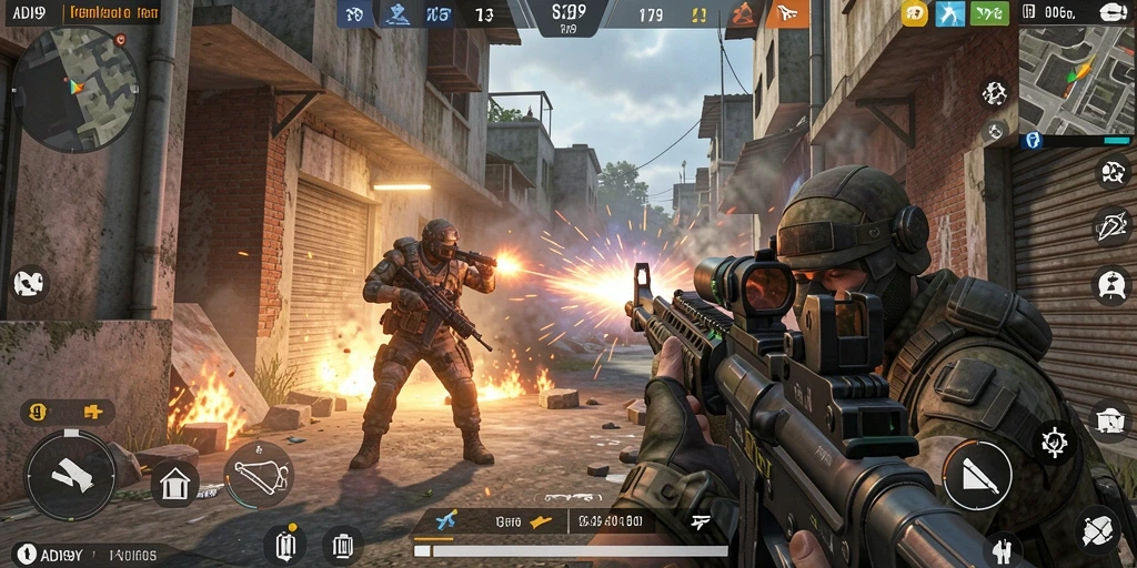 Screenshot gameplay ADI99 yang menunjukkan aksi tembak-menembak yang mendebarkan.