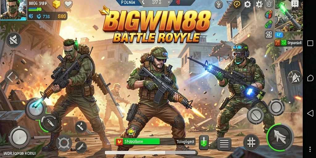 Screenshot BIGWIN88 menampilkan aksi seru dalam pertempuran Battle Royale.