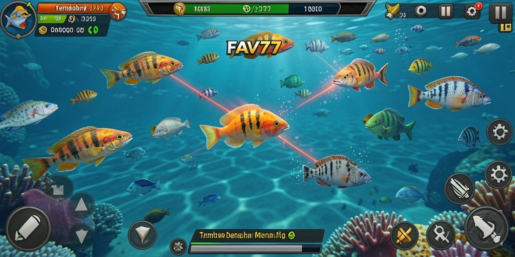 Screenshot menunjukkan gameplay menarik dari FAV77 saat menembak ikan.