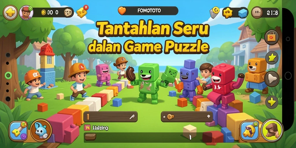 Screenshot gameplay FOMOTOTO yang penuh warna dan menantang.