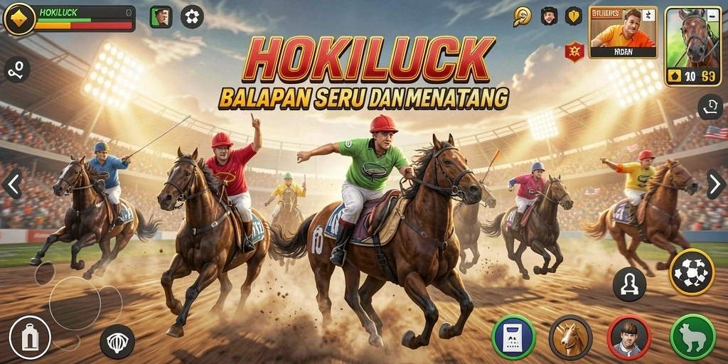 Screenshot gameplay HOKILUCK menampilkan aksi balapan yang mendebarkan.