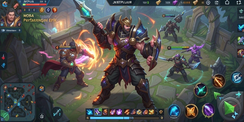 Screenshot gameplay JKTPLUS yang menampilkan pertarungan seru dan karakter hero.