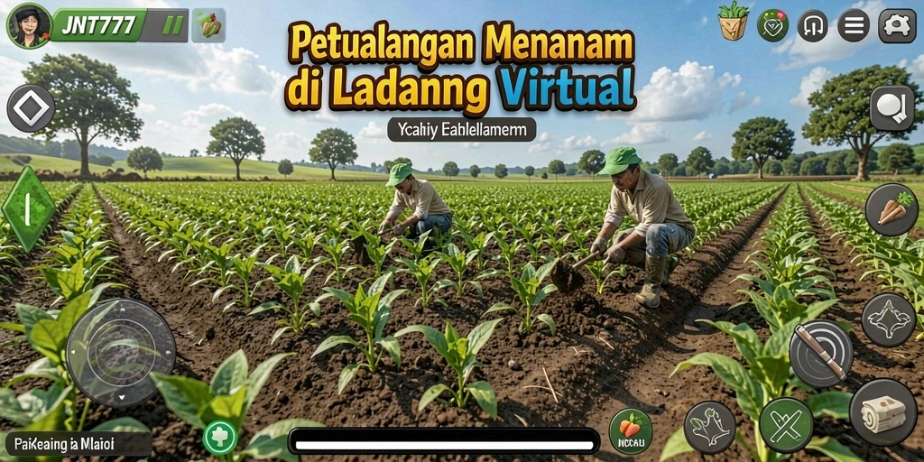 Gameplay seru JNT777 saat bertani dan memanen hasil.