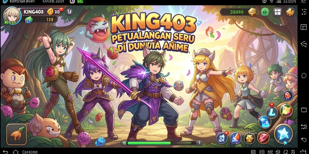 Tampilan gameplay KING403 yang penuh aksi dan karakter warna-warni.