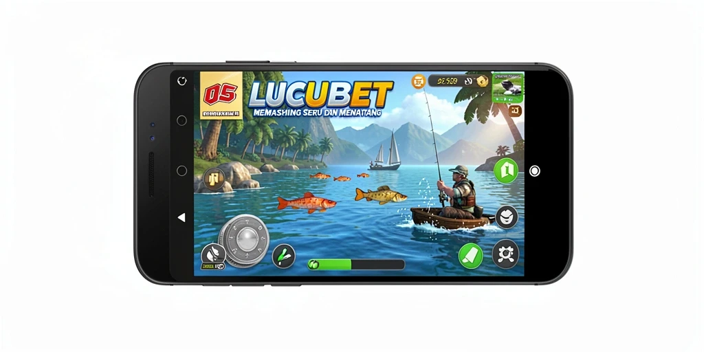Screenshot LUCUBET menampilkan aksi memancing yang seru di lokasi indah.