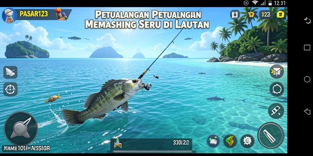 Tampilan gameplay PASAR123 yang menampilkan aksi menangkap ikan.