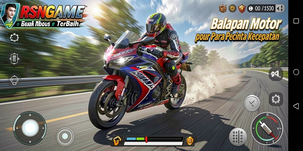 Tampilan gameplay balapan motor yang seru dan mendebarkan.
