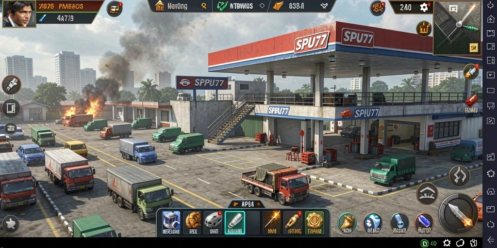 Tampilan gameplay SPBU77 dengan strategi Tower Defense yang mendebarkan.