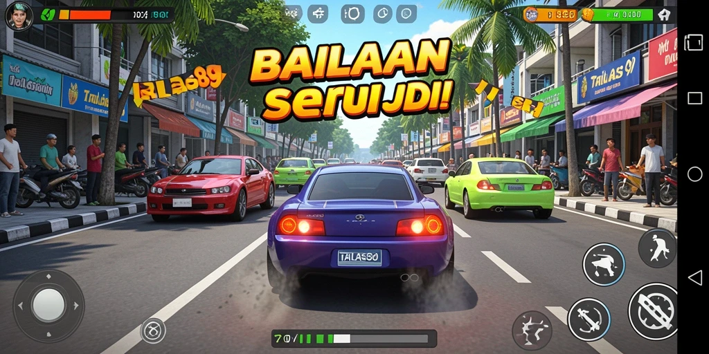 Gameplay balapan seru dengan mobil yang cepat dan trek menantang.