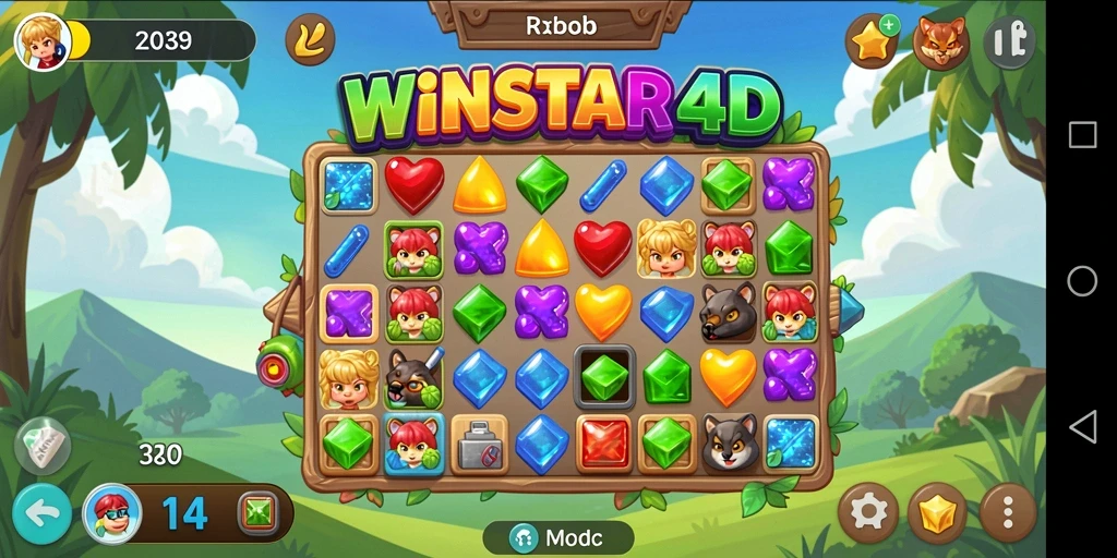 Screenshot gameplay action Match-3 di WINSTAR4D.